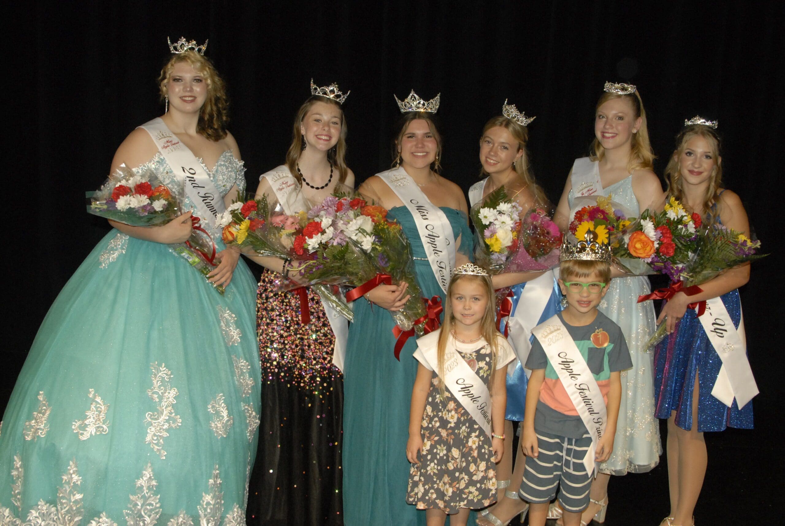 L to R front row: Maddie, Lyle L to R back row: Hailey Robbins, Mattalyn Weinberg, Deonna Cross, Allyna Vollman, Shelby Snook, Alexis McCombs.